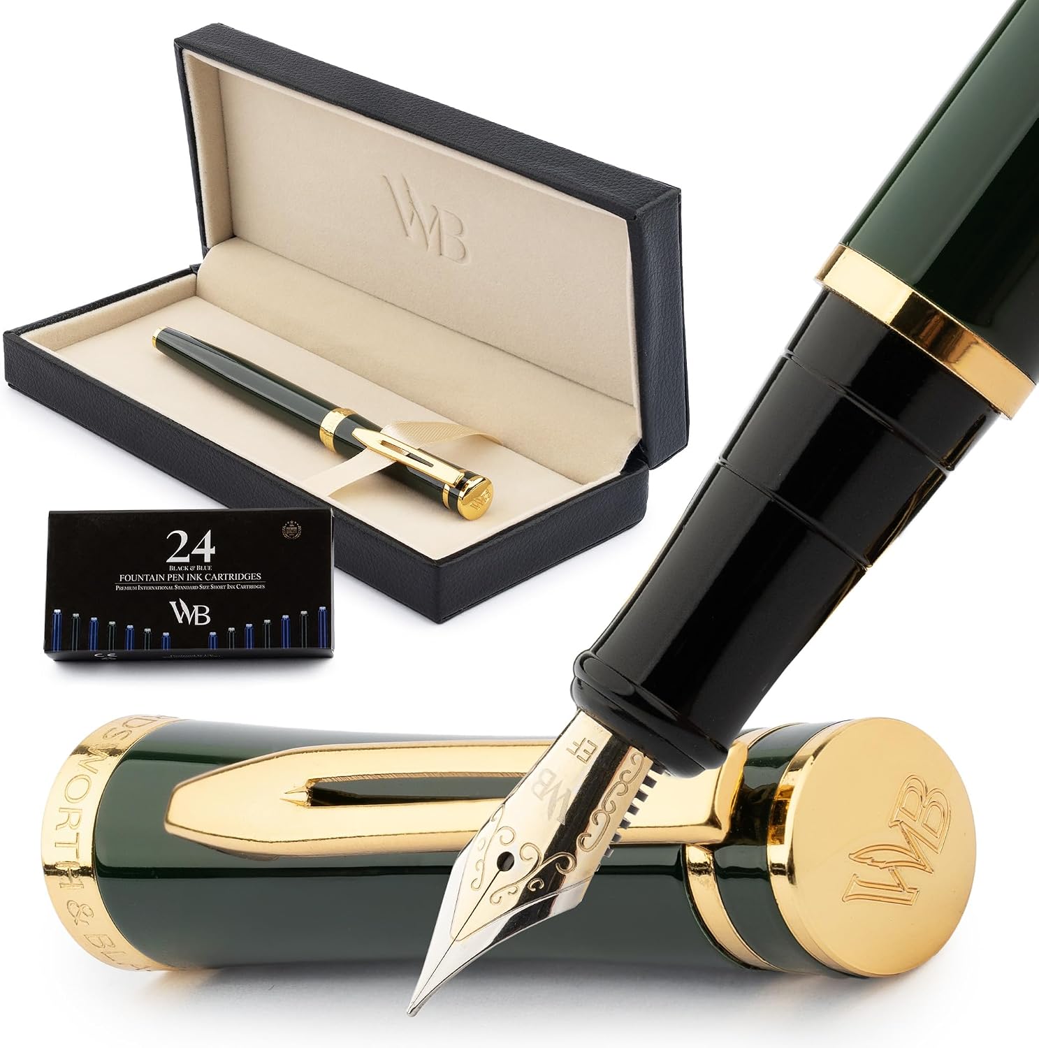 Wordsworth & Black Fountain Pen Set, 18K Gilded Extra Fine Nib