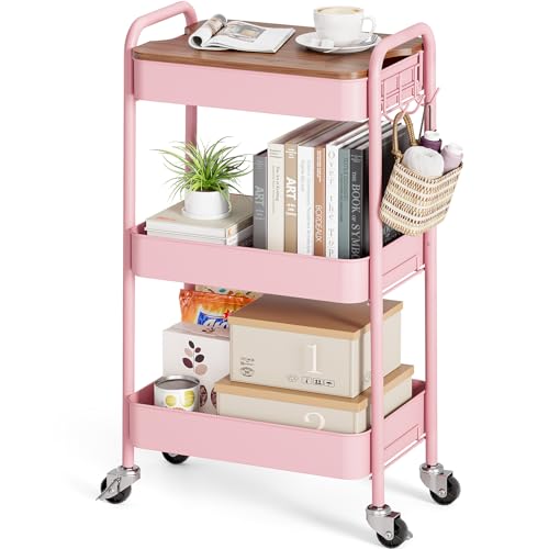 TOOLF 3-Tier Rolling Cart (Pink)