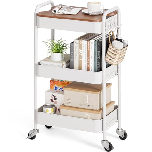 TOOLF 3-Tier Rolling Cart (White)