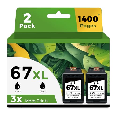 67XL Black Ink Cartridge Replacement for HP 67 Ink HP67 XL HP67XL BK for 2700 4155e 2755e 2734e 4100 2700e 4100e 6400 2752 2752e 4152e 6455e 6055e 2742e 6000 6055 6458e Printer High Yield (2 Pack)