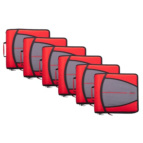 Case-it Mighty Zip Tab School Zipper Binder | 3-Inch O-Rings, 600-Sheet Capacity, 5-Subject Expanding File Folder, Multiple Pockets & Storage Organizer, Shoulder Strap | D-146 Fire Engine Red | 6 Pack