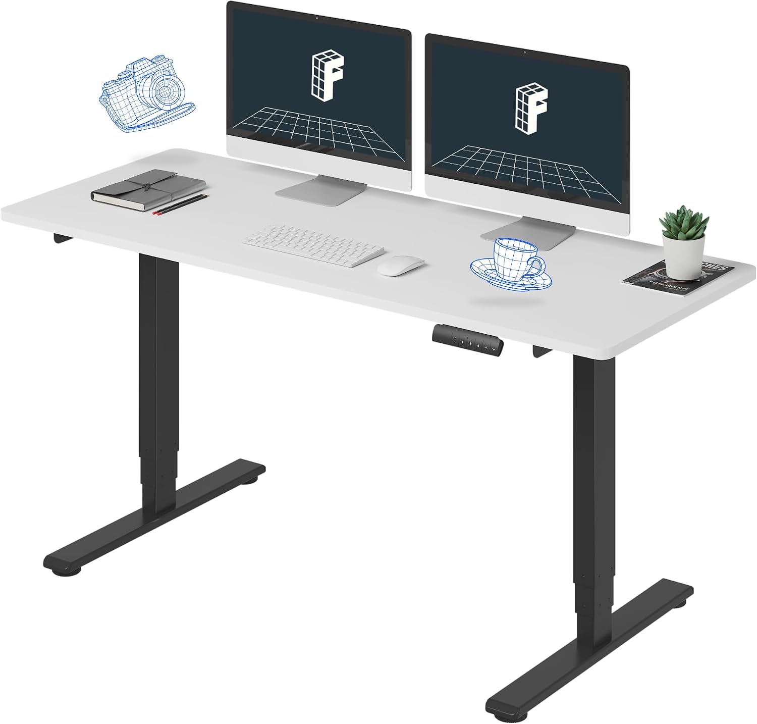 FLEXISPOT E6 Essential Standing Desk 3 Stages Dual Motor Electric 60x24 Inch Whole-Piece Board Height Adjustable Electric Sit Stand Desk(Black Frame + White Desktop, 2 Packages)