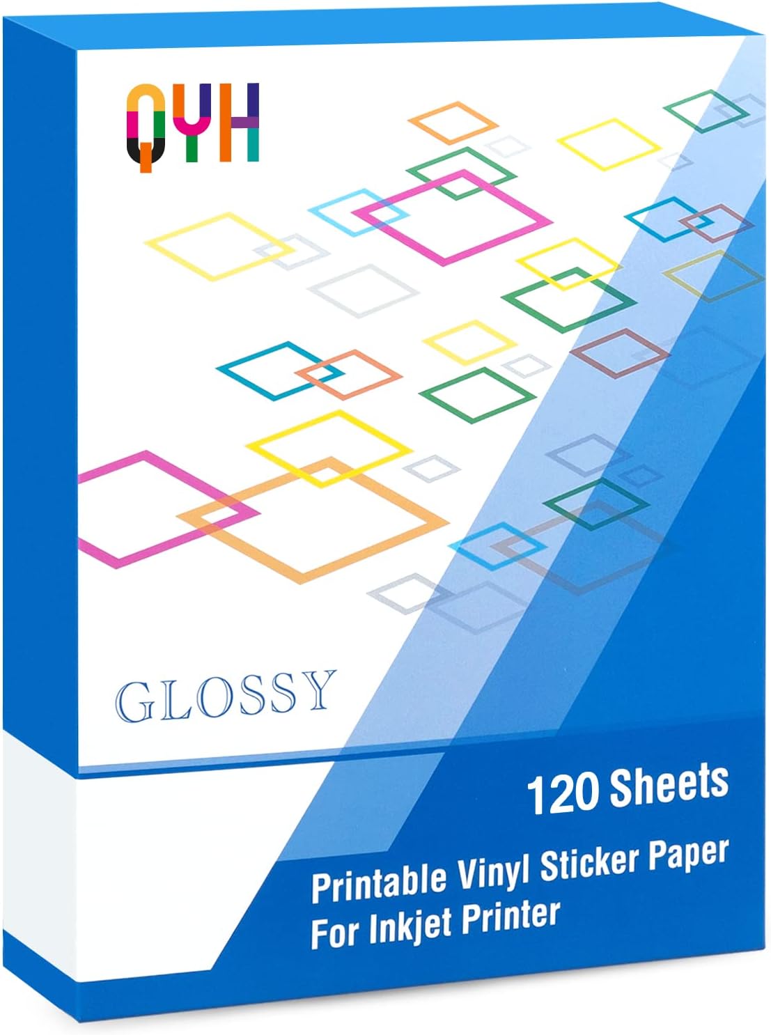 QYH Printable Vinyl Sticker Paper for Inkjet Printer Glossy 120 Sheets Adhseive White Labels 8.5"x11" Decal Paper