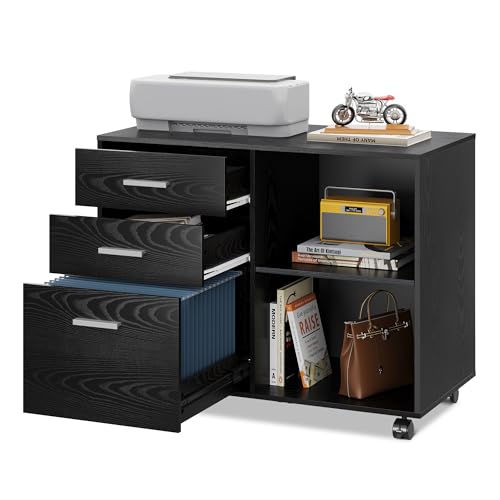 DEVAISE 3 Drawer Mobile File Cabinet, Black