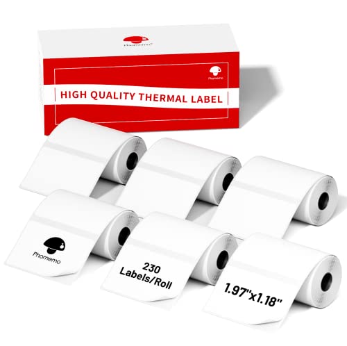 Phomemo 1.97"x1.18"(50x30mm) Label, 6 Rolls M110/M110S/M120/M200/M220 Thermal Paper - Multi-Purpose Square Self-Adhesive Label, 230 Labels/Roll, Black on White