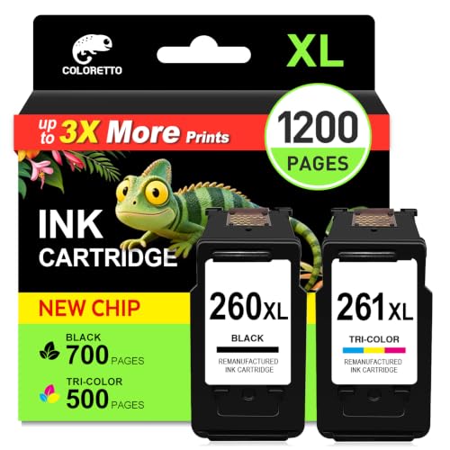 COLORETTO 260XL 261XL Ink Cartridges Replacement for Canon 260 and 261 Ink Cartridges for TS6420a TR7020a TS6420 TR7020 TR7022a TS5320, PG-260 XL CL-261 XL for Canon Printer Ink 260 and 261 Combo Pack