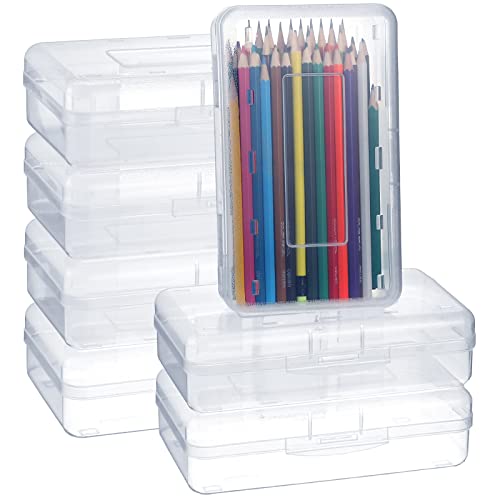 Leelosp 12 Pack Clear Pencil Boxes for School Bulk Plastic Pencil Case with Lid Hard Large Crayon Storage Box Stackable Classroom Stationery Organizer School Supplies for Adult(Clear)