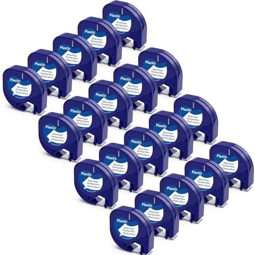 20-Pack Label Compatible with DYMO 91331 Tapes White Plastic Refills 12mm x 4m (1/2" x 13') for Printer LT100H LT100T QX50 LT-200B, Black on White
