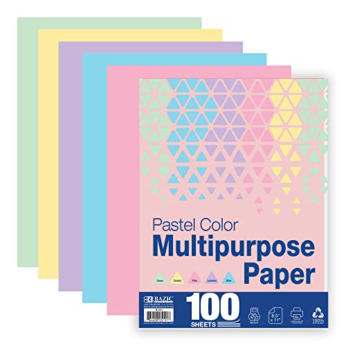 BAZIC Products Blank Paper Copy & Multipurpose Paper 8.5" x 11"  100 Sheets Pastel Color Printer Paper for Inkjet, Laser, and Fax Machines  Printing Paper for Office, School, and Crafts, 12-Packs