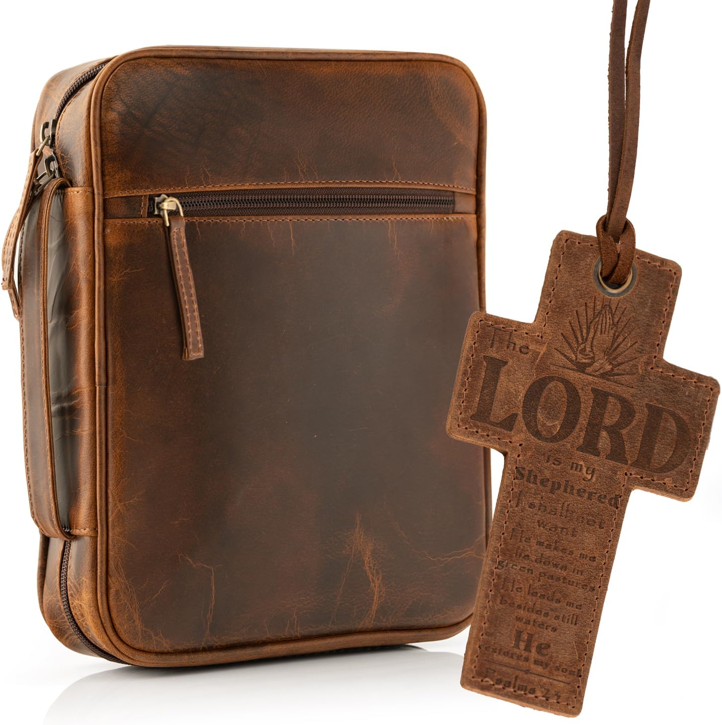 ELIZO Leather Bible Cover — Large Antique Brown