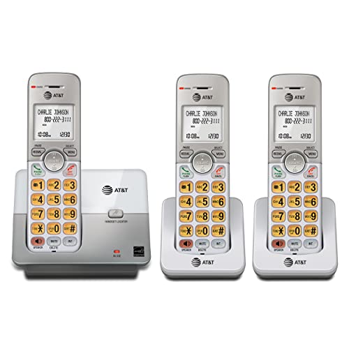 AT&T EL51303 3 Handset DECT 6.0 Cordless Home Phone Full-Duplex Handset Speakerphone,Backlit Display, Lighted Keypad,Caller ID/Call Waiting,Phonebook, Eco Mode,Voicemail Key,Quiet Mode,Intercom,Silver