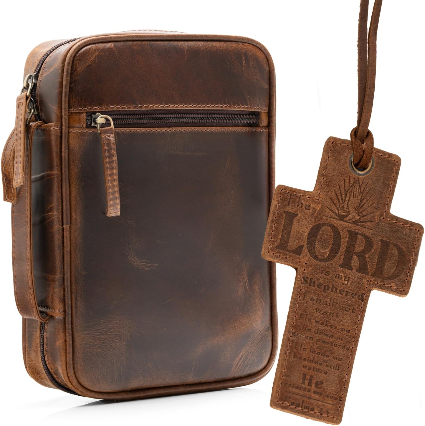 ELIZO Leather Bible Cover — Small Antique Brown