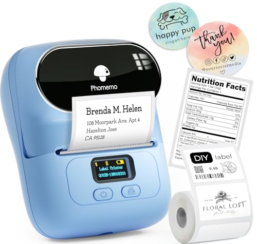 Phomemo Label Printer - M110 Barcode Printer, Upgraded Bluetooth Portable Thermal Label Maker for Product, Address, Small Business, Office, Home for Phone/Tablet/PC/Mac, with 100pcs Labels, Lake Blue