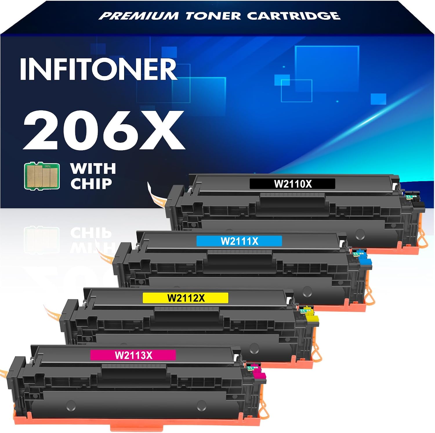 206X 206A MFP M283fdw M283cdw Toner Cartridges 4 Pack High Yield Set Compatible for HP 206X Color Laserjet Pro M255dw M283 Printer Ink (with Chip)