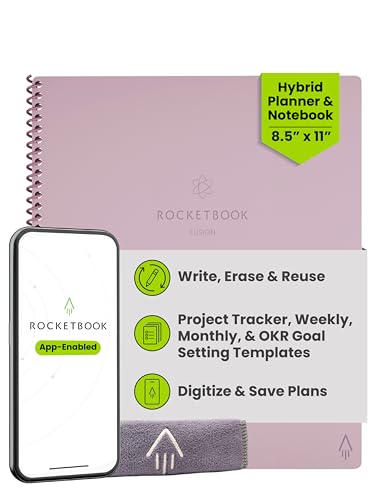 Rocketbook Fusion Reusable Undated Productivity Planner, Letter Size 8.5x11, Pink - Goals, Monthly and Weekly Calendar, Daily To-do List, Lined and Dotted Notes Pages