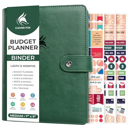 Clever Fox Budget Planner Binder  Monthly Financial Organizer Book with Pockets, Bill Tracker, Expense Tracker & Cash Envelopes  Undated Finance Journal for Budgeting  7 x 9 (Dark Green)
