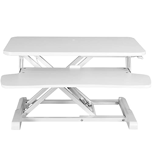 VIVO 28 inch Desk Converter, K Series, Height Adjustable Sit to Stand Riser, Dual Monitor and Laptop Workstation with Keyboard Tray, White, DESK-V028KW