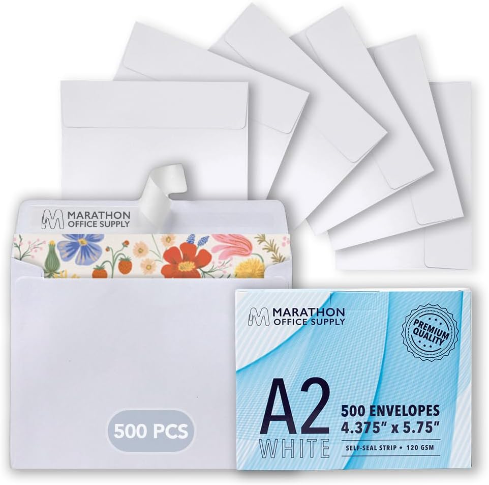 MOS A2 White Envelopes 4.4 x 5.75 Inch 500 Pack  Self-Seal Heavyweight Invitation Envelopes for Greeting Cards, RSVP, Card Making, Wedding Invitations, Business Mailings