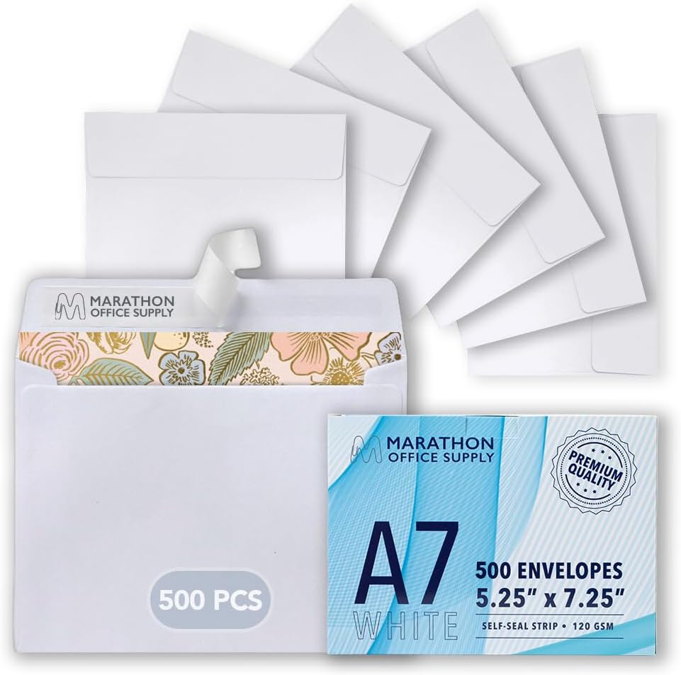 MOS A7 Envelopes 5.25 x 7.25 Inch 500 Pack  White Self-Seal Heavyweight Invitation Envelopes for Weddings, Greeting Cards, Photos, Thank You Cards, Business Mailings