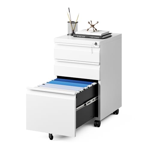 MIIIKO White Filing Cabinet 3 Drawers