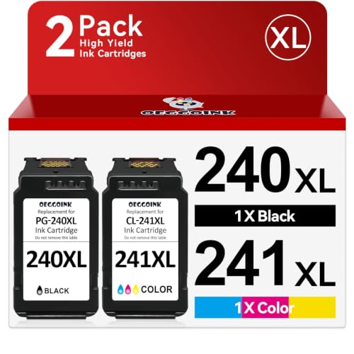 PG-240 XL/CL-241 XL Ink Cartridges Compatible for Canon 240XL 241XL Combo Pack for Canon PIXMA MG3620 MG3600 MG3520 TS5120 MG2120 MX472 MX452 MX512 MX532 Printer (1 Black,1 Color)