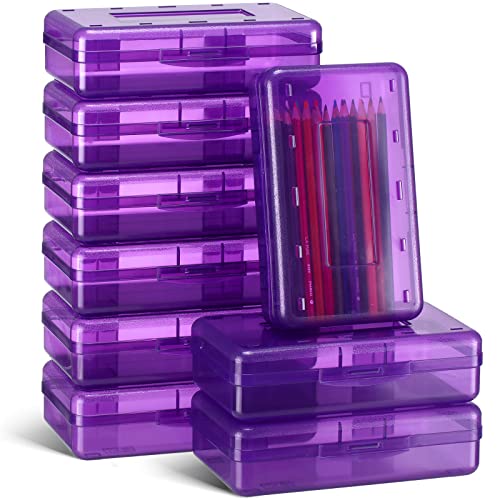 Leelosp 12 Pack Clear Pencil Boxes (Purple)