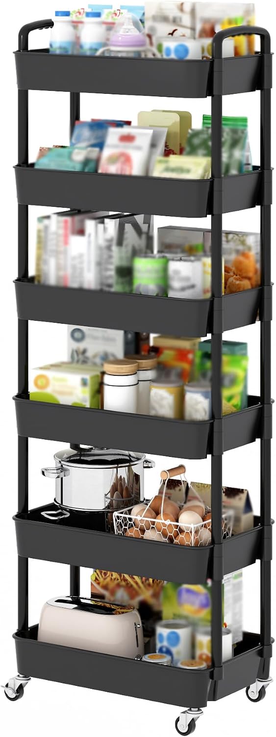 Sywhitta 6-Tier Rolling Utility Cart (Black)