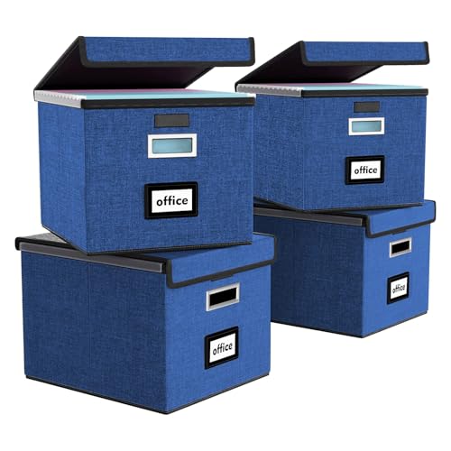 Huolewa 4-Pack Linen Hanging Filing Boxes (Royal Blue)