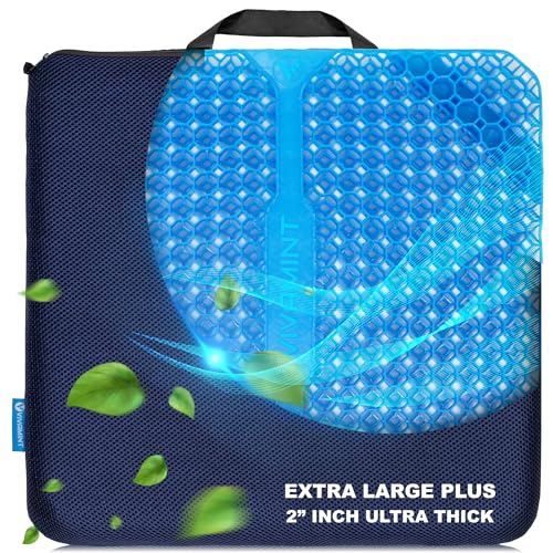 Gel Seat Cushions for Long Sitting- Extra Large & Ultra Thick(2 Inch) Orthopedic Chair Pad for Pressure Relief, Sciatica & Back Pain  Non-Slip, Cooling, Portable for Office, Car, Truck, Wheelchair