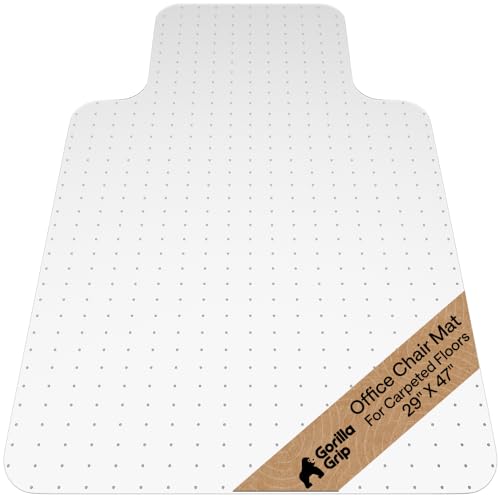 GORILLA GRIP Slip Resistant Office Chair Mat for Carpet Floors, Smooth Glide Under Desk Carpeted Floor Protector, Heavy Duty Plastic Computer Mats for Rolling Work and Gaming Chairs 29x47 Lip, Clear