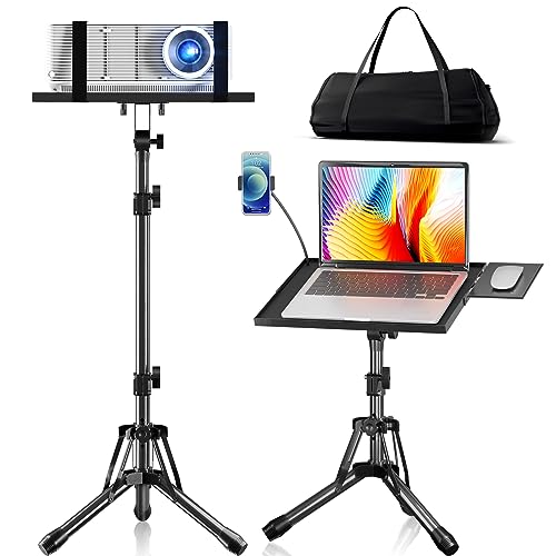 Projector Stand Adjustable Height 20" to 61", Foldable Projector Tripod Stand with Mouse Tray & Phone Holder, Portable Laptop Floor Stand for Office Home Stage Studio DJ Racks Podium Stand