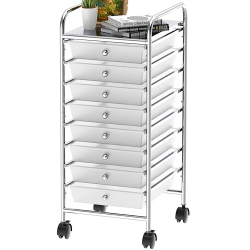 Simple Houseware Utility Cart with 8 Drawers Rolling Storage Art Craft Organizer, Chrome