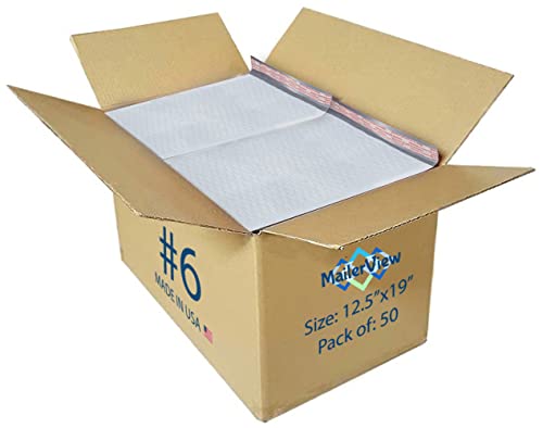 White 12.5x19.5 Inch Large Poly Bubble Mailers #6 | Padded Envelopes with Self Seal | Air Lined Cushioned Bubble Mailer | Usable Size 12.5x19 | 50 Pack Bulk | Lightweight shipping Bags | Made in USA