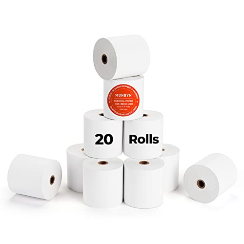MUNBYN Thermal Receipt Paper 3 1/8 x 230ft, Work for Star Micronics TSP100 TSP143 Epson 80mm Receipt Printer Square POS Register, 80mm Thermal Receipt Paper, BPA Free, 20 Rolls