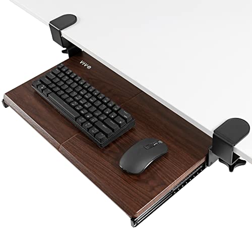 VIVO Small Keyboard Tray, Under Desk Pull Out with Extra Sturdy C Clamp Mount System, 20 (26 Including Clamps) x 11 inch Slide-Out Platform Drawer, Dark Walnut Top, Black Frame, MOUNT-KB05ES-D