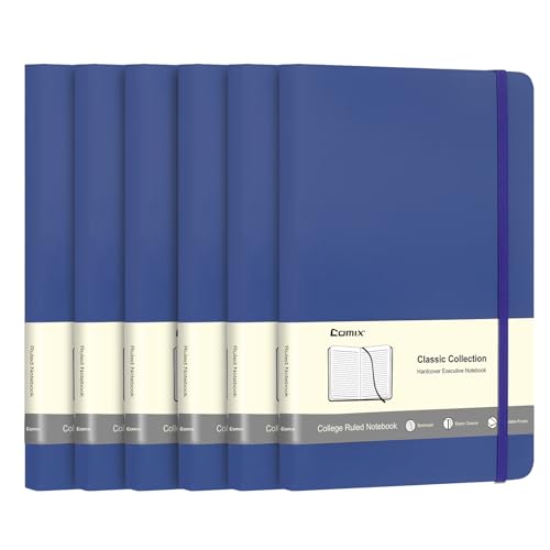 Comix 6 Pack Lined Journal Notebooks for Work, 240 Pages, 5.5"x8.3", Navy Blue, Hardcover, A5 Medium College Ruled, Journaling Notebooks for Notes-taking, Fits for Office School Home