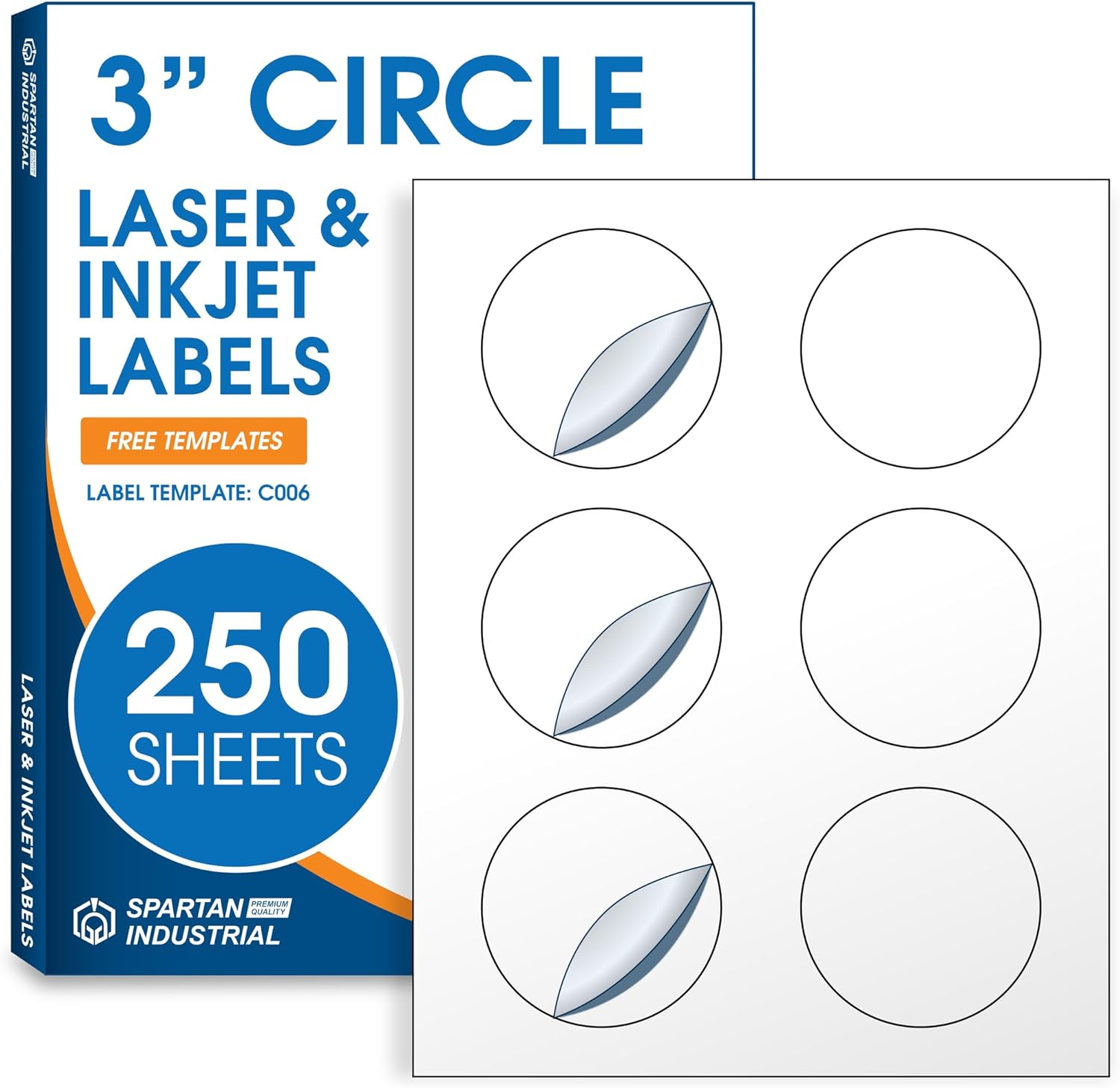 3" Circle Printable Labels Compatible with Inkjet and Laser Printers - 250 Sheets, 1500 Matte White Round Stickers for Product Labeling, Organization, and Custom Tags - Spartan Industrial