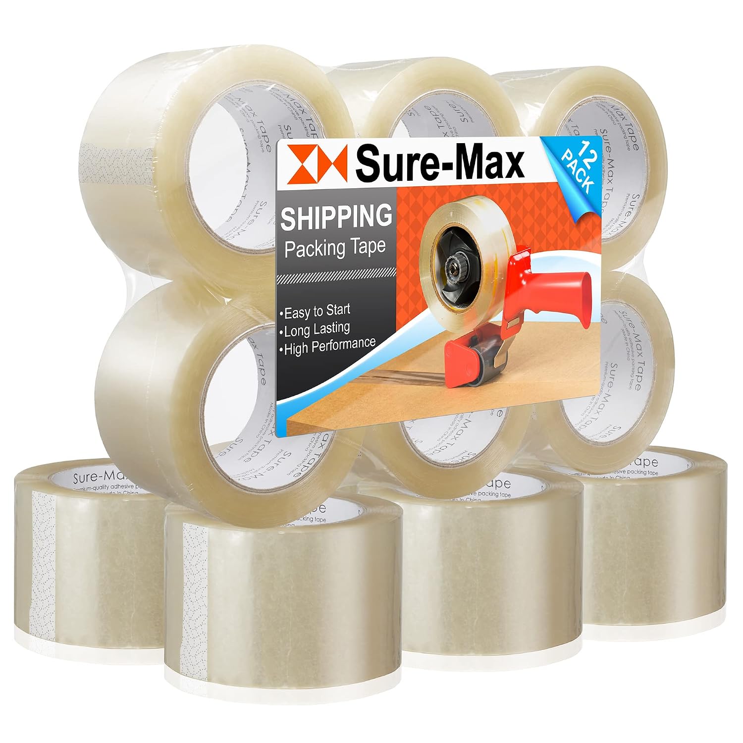 Sure-Max 12 Rolls Extra-Wide Packing Tape