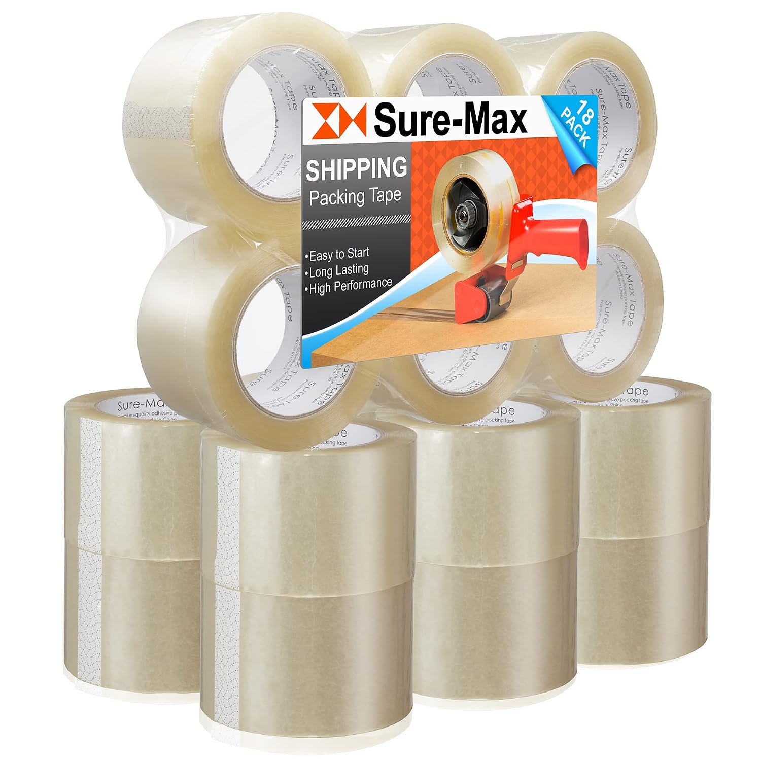 Sure-Max 18 Rolls Extra-Wide Shipping & Packing Tape