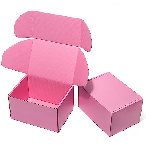 Pink Shipping Boxes 7x5x4 Inches 25 Pack Corrugated Cardboard Mailing Box for Small Business, Cute Tab Locking Literature Mailer for Packing Jewelry Ornament Gift Craft Packaging Supplier