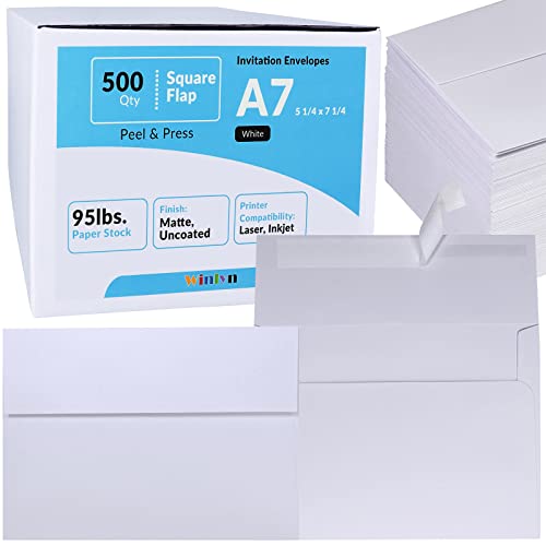 500 Pcs White A7 Invitation Envelopes 5 1/4 x 7 1/4 Square Flap Envelopes Self Seal 95lb for Wedding Shower Birthday Bussiness Graduation Mailing Invitation Announcement 5 x 7 Greeting Cards Photos