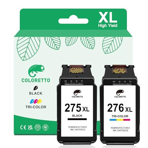 COLORETTO 275XL 276XL for Canon PIXMA TS3722 Ink Cartridges 275 276 XL Ink Cartridges for Canon Printers TR4720 TS3720 TR4700 TS3522 TS3520 TS3500 TR4725 TR4722 Black/Color Combo Pack Replacement