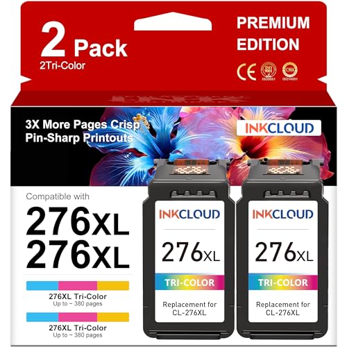 INKCLOUD Compatible Tri-Color Ink Cartridges Replacement for Canon Ink 276XL CL-276 for Canon Pixma TR4720 TS3522 TS3520 TS3500 TR4722 TR4700 Printer(2 Color)