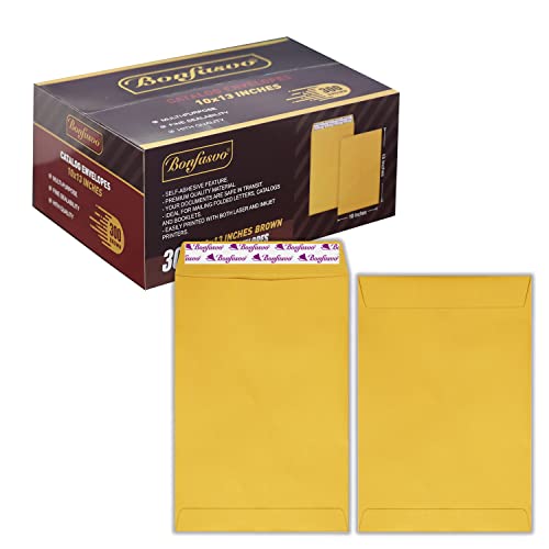 300 Pack 10x13 Brown Catalog Envelopes Peel & Seal Security Mailing Envelopes 120GSM Kraft Paper self Seal Envelopes for Invitations Papers Photos Documents Pictures Papers Files