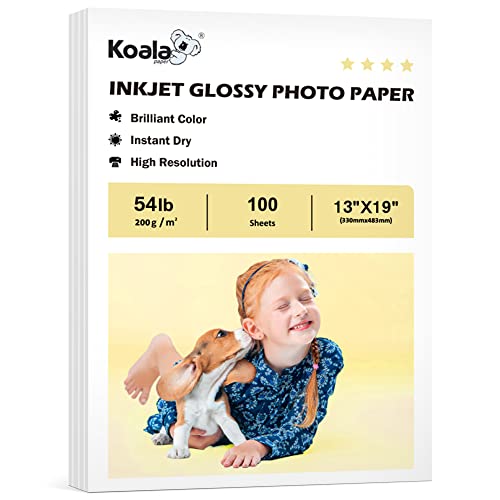 Koala Glossy Inkjet Photo Paper Thick 13X19 Inches 100 Sheets 54lb Picture Paper for Inkjet Printer Use DYE INK 200gsm