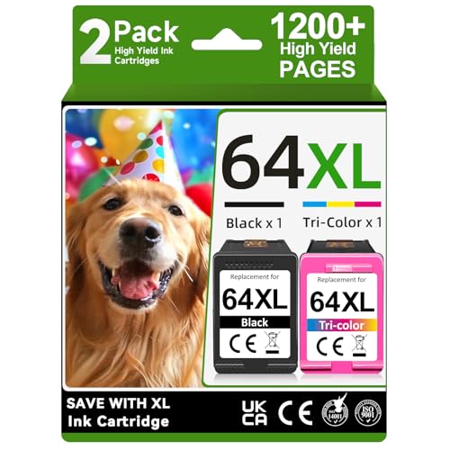 64XL Ink Cartridges Black and Color Compatible for HP 64XL Ink Cartridge Combo Pack Compatible for HP 64 Ink Fit for Envy Photo 7855 7858 7155 7120 7800 6252 6255 7158 7100 7164 Tango Printer