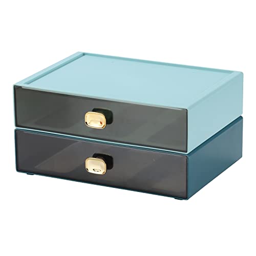 Spacious Desktop Storage Box, 2 Large Storage Drawers, Stackable Office Desk Drawer Organizer and Accessories, Printer Paper Organizer, Blue & Cyan Plastic Drawers for Workspace & Home