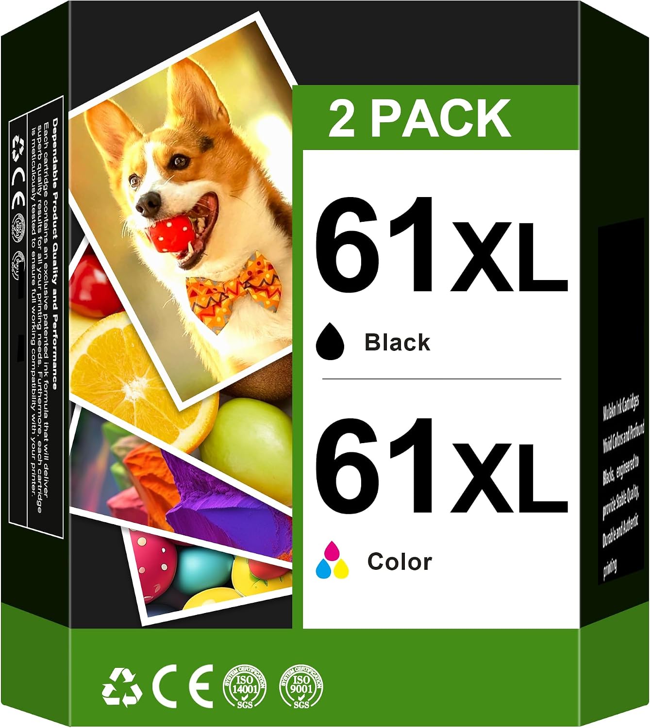 61XL High Yield Replacement for HP Ink 61 61XL for HP 61 Ink Cartridge Combo Pack Works for Envy 4500 4501 4502 5530 Officejet 4630 4635 Deskjet 1000 1010 1510 2540 Printer(1 Black, 1 Tri-Color)