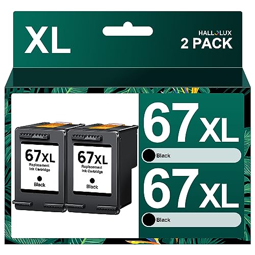 HALLOLUX 67XL Black Ink Cartridge Replacement for HP Ink 67 67XL Compatible with Envy 6000 6055e 6400e 6455e 6458e DeskJet 2755e 2700 4100 4155e Printer (2 Black)