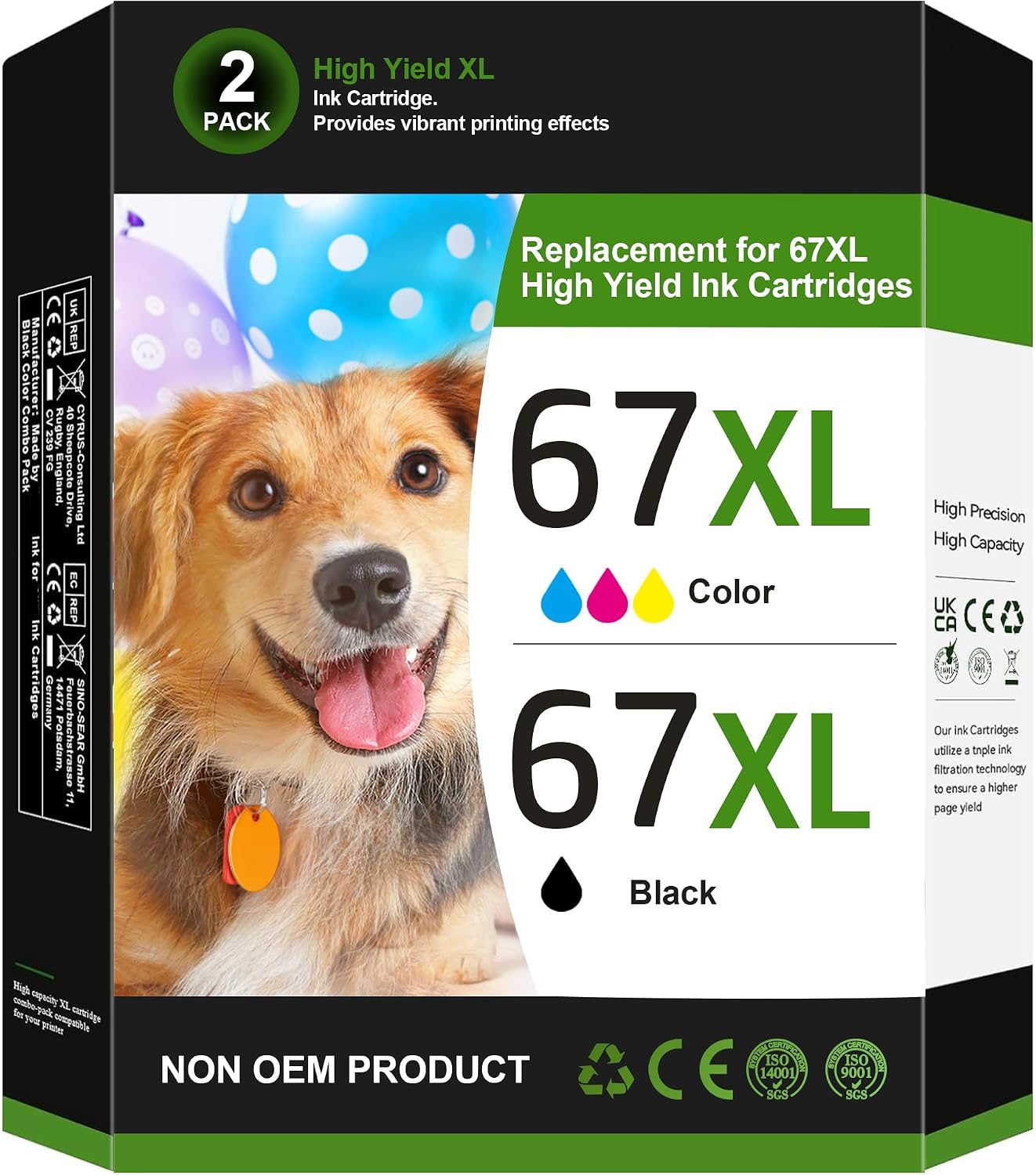 67XL Ink Cartridges Black Color Combo Pack Replacement for HP Ink 67 67XL Printer Ink Works for HP DeskJet 4227e 2827e 2755e 2855e 2800 4155e 2755 2852e Envy 6055e 6000 6455e (2 Pack)
